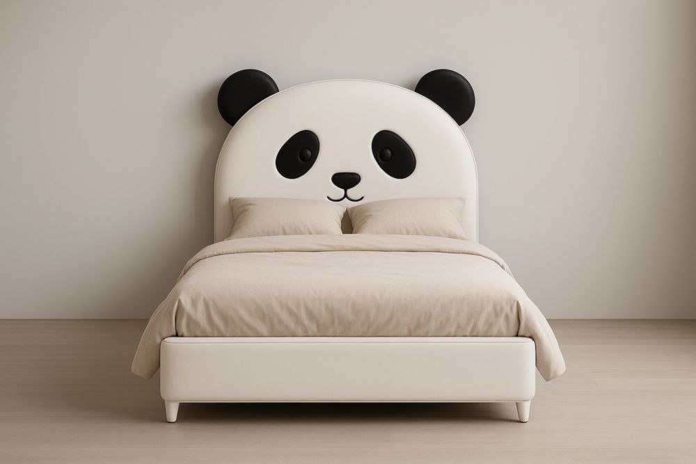 Letto per Bambini con Testiera Panda in PU Bianco/Nero