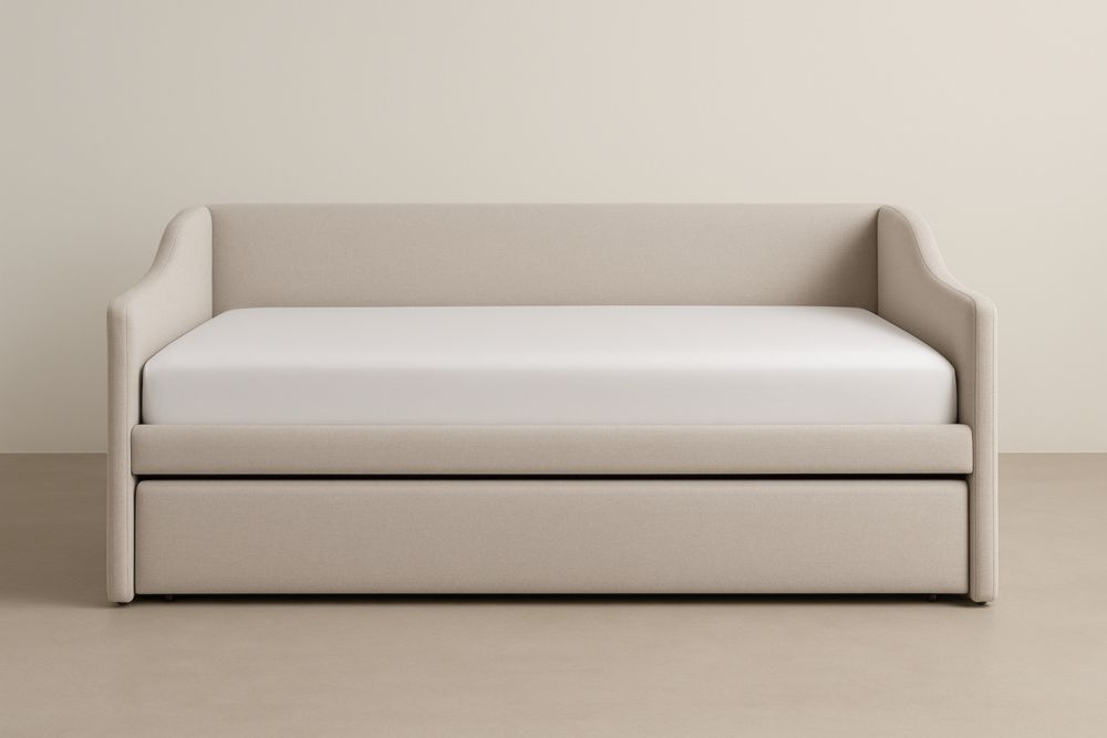Divano Letto Estraibile in Tessuto Beige con Materasso