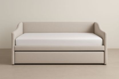 Divano Letto Estraibile in Tessuto Beige con Materasso