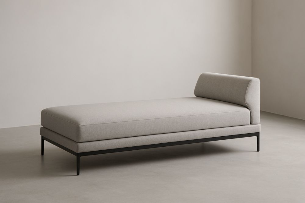 Chaise longue in Metallo con Rivestimento in Tessuto Grigio