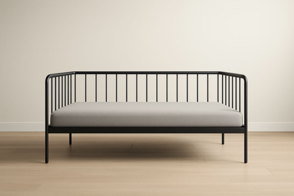 Letto Divano in Metallo Nero con Materasso in Tessuto Grigio