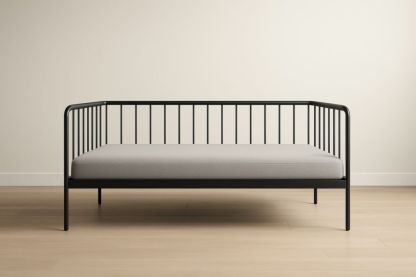 Letto Divano in Metallo Nero con Materasso in Tessuto Grigio