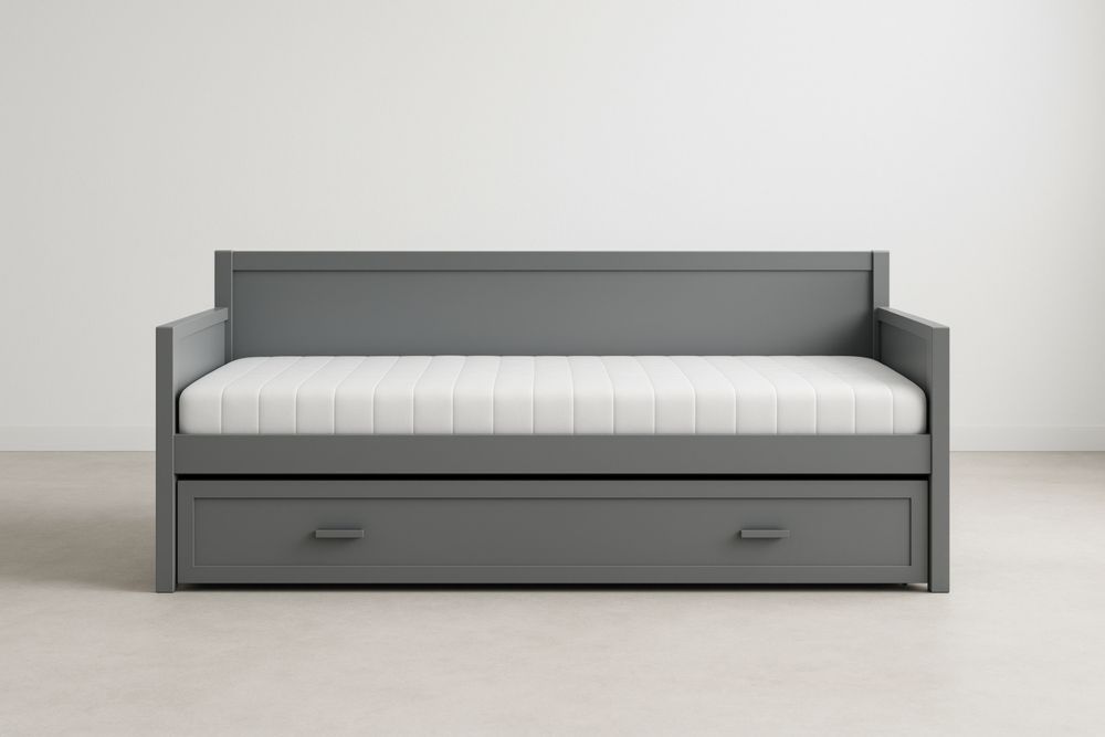 Letto Divano Singolo in MDF Grigio con Materasso