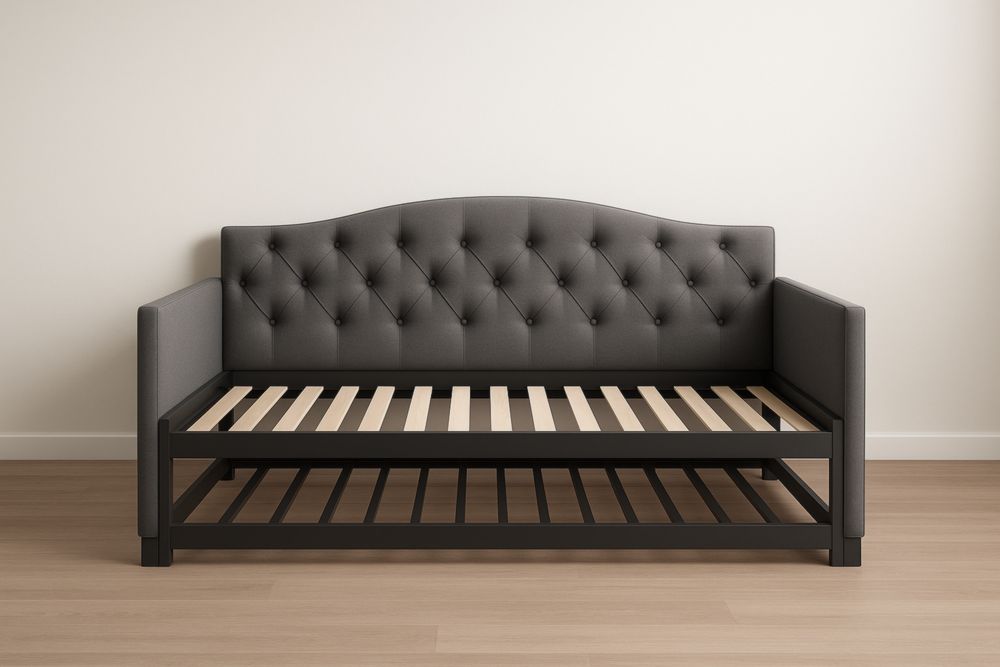 Divano Letto Singolo Struttura in Legno e Tessuto Grigio 198x95x89 cm