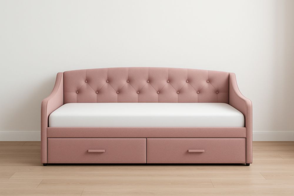 Divano Letto Singolo in Tessuto Poliestere Rosa con Cassetti
