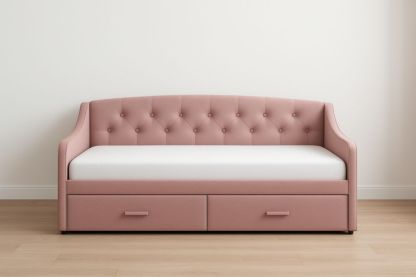 Divano Letto Singolo in Tessuto Poliestere Rosa con Cassetti