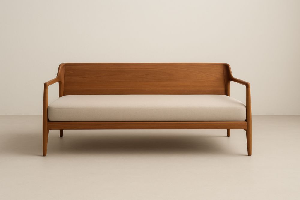 Divano in Legno Massello con Cuscino Beige