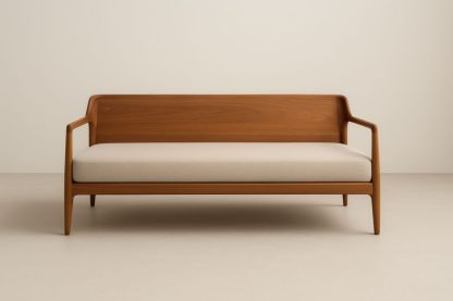 Divano in Legno Massello con Cuscino Beige