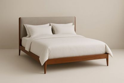 Letto matrimoniale in legno con testiera imbottita in tessuto 200x160×100 cm