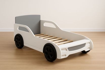 Letto Bambini Forma di Auto in Legno Bianco/Nero e Grigio 143x76x50 cm