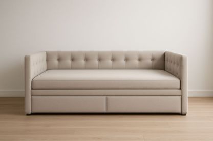 Divano Letto in Tessuto Beige con Contenitore