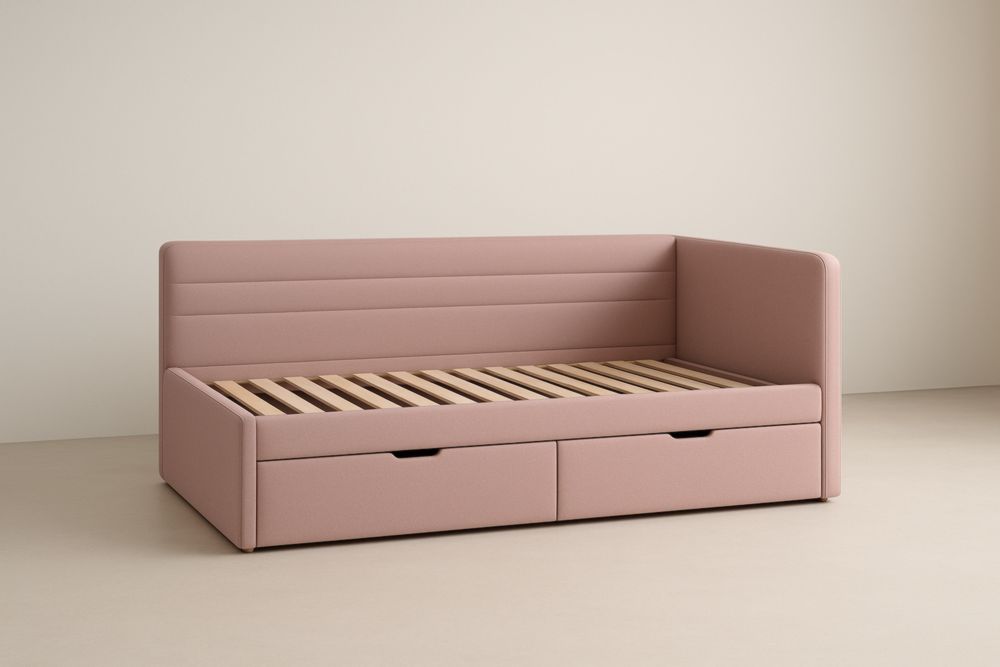 Divano Letto con Cassetti in Tessuto Rosa 200x90x80 cm