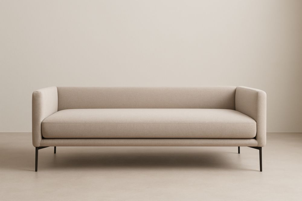 Divano in tessuto poliestere beige con struttura in acciaio