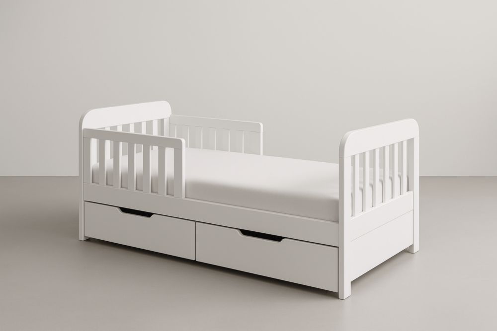 Letto per Bambini in Legno con Sponde e Cassetti Bianco 145x75x60 cm
