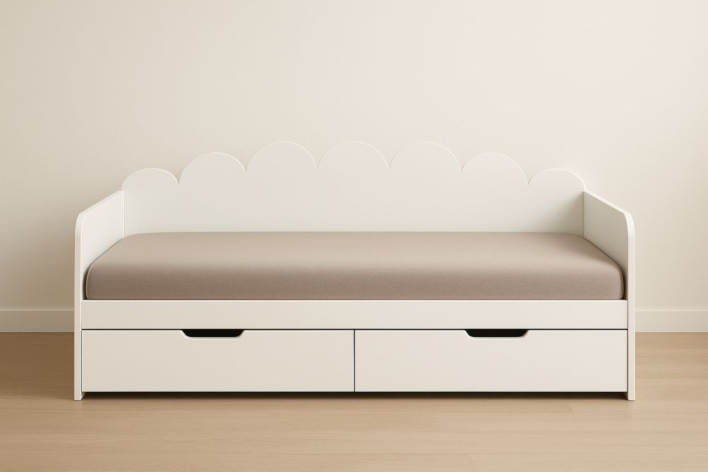 Letto per Bambini in Legno con Contenitore, 200x90×80 cm, Bianco/Beige