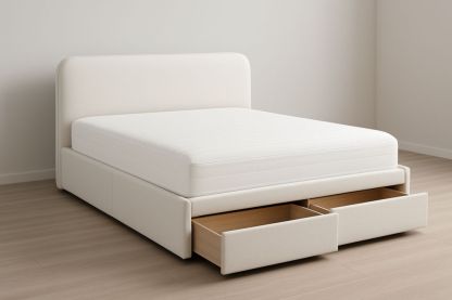 Letto matrimoniale con contenitore e cassetti in legno Bianco 200x160×100 cm