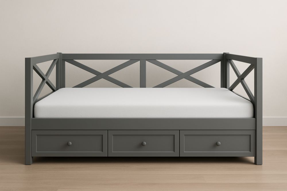 Divano Letto con Cassetti in Legno Grigio