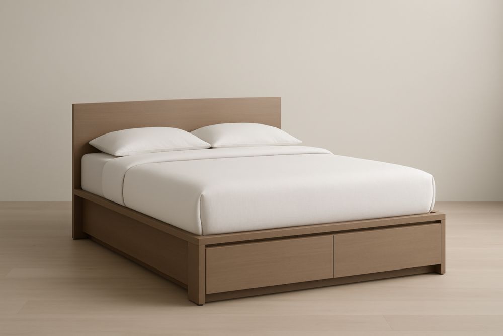 Letto matrimoniale con contenitore in legno massello di quercia