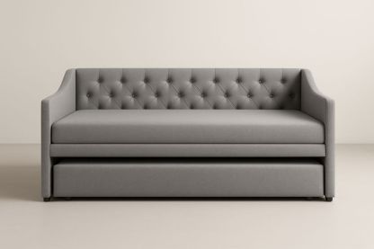 Divano Letto Grigio in Tessuto con Schienale Trapuntato