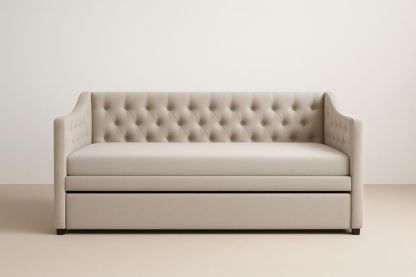 Divano Letto in Poliestere Beige con Bottoni