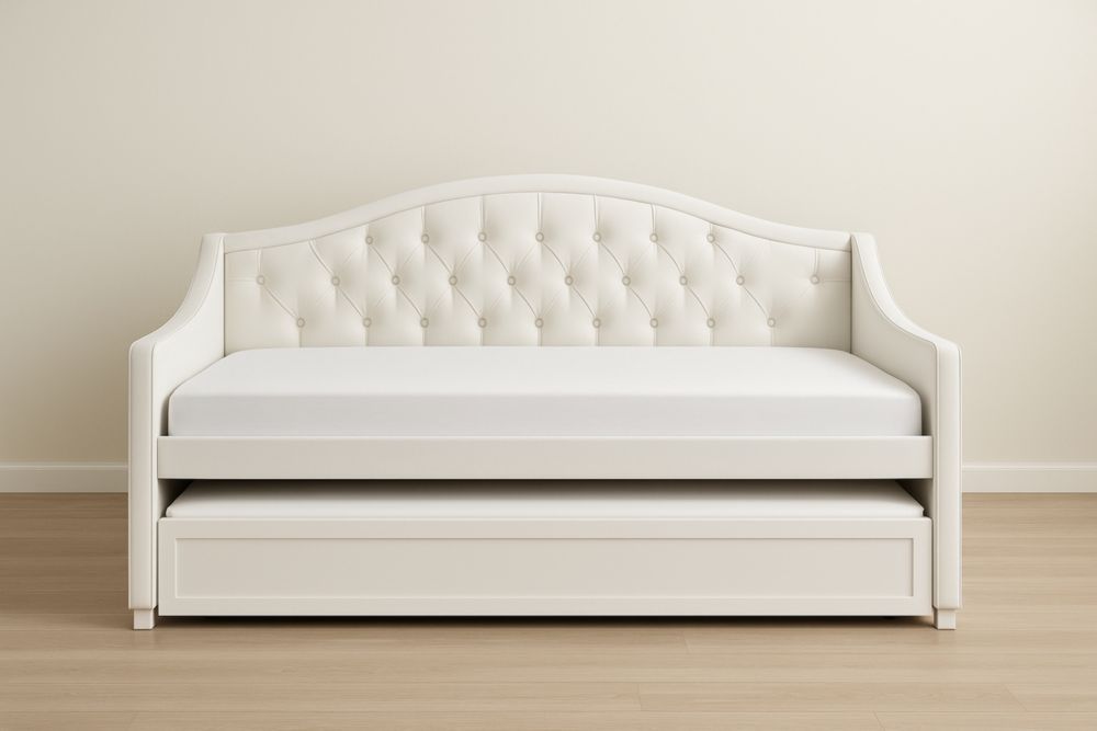 Divano Letto con Cassetto Imbottito Pelle Sintetica Bianco