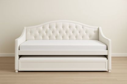 Divano Letto con Cassetto Imbottito Pelle Sintetica Bianco