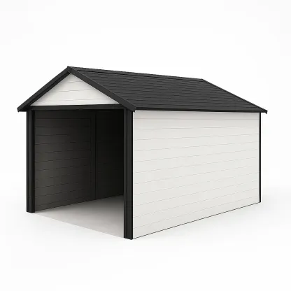 Garage in resina chiuso su tre lati con tetto a doppia falda-Pinevian