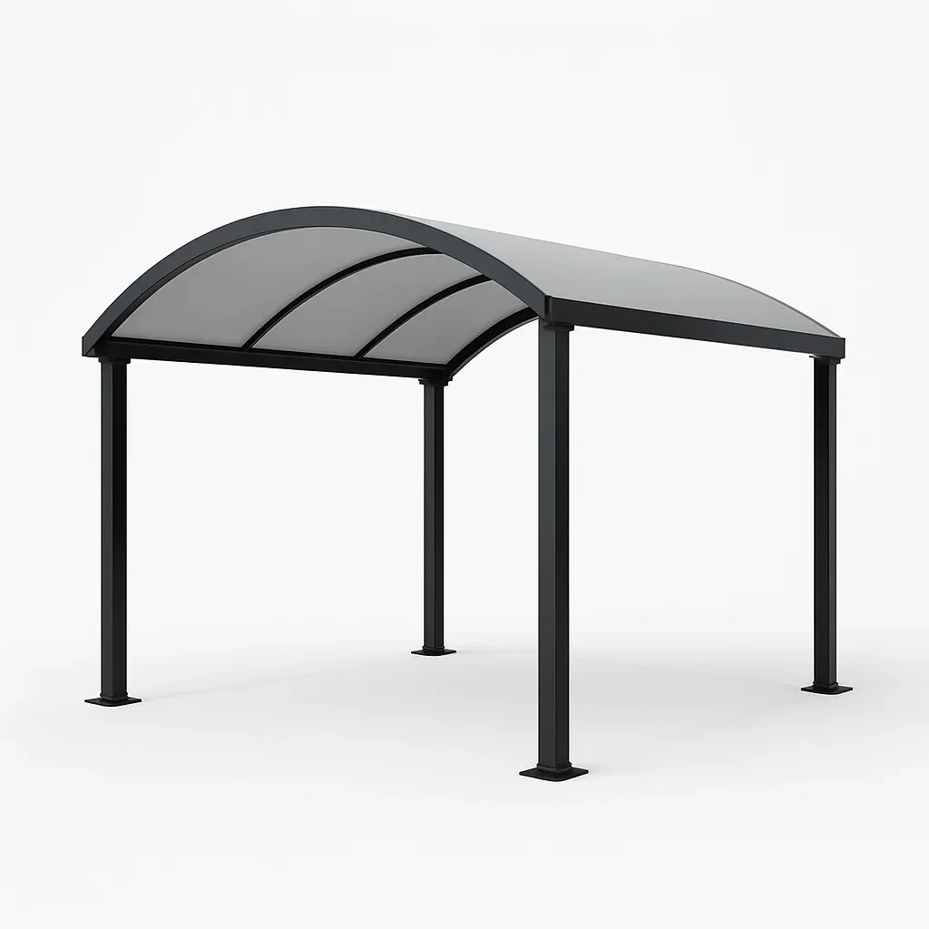 Tettoia per auto in struttura d'acciaio e policarbonato con struttura curva-Pinevian