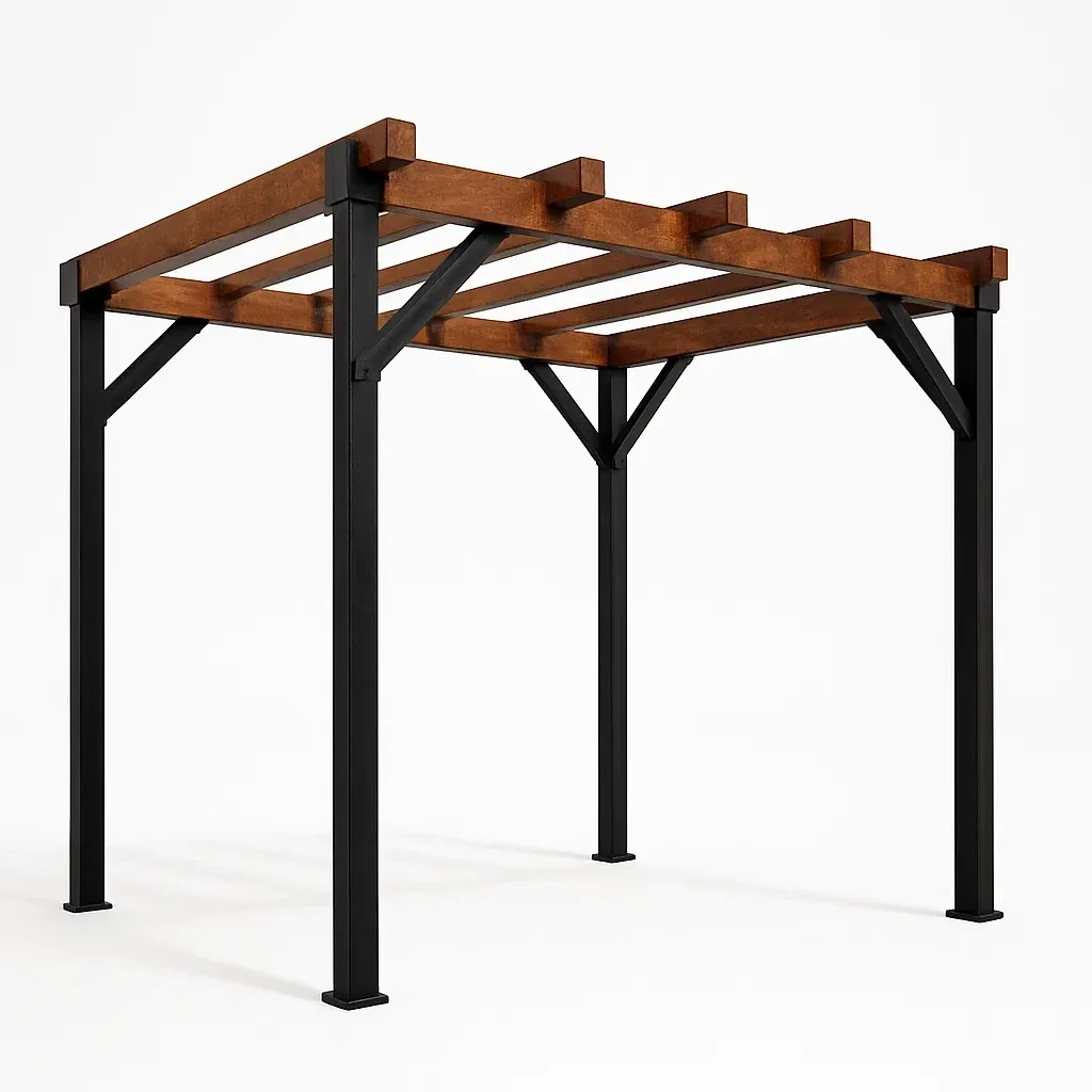 Pergola a telaio con struttura in acciaio e legno-Pinevian