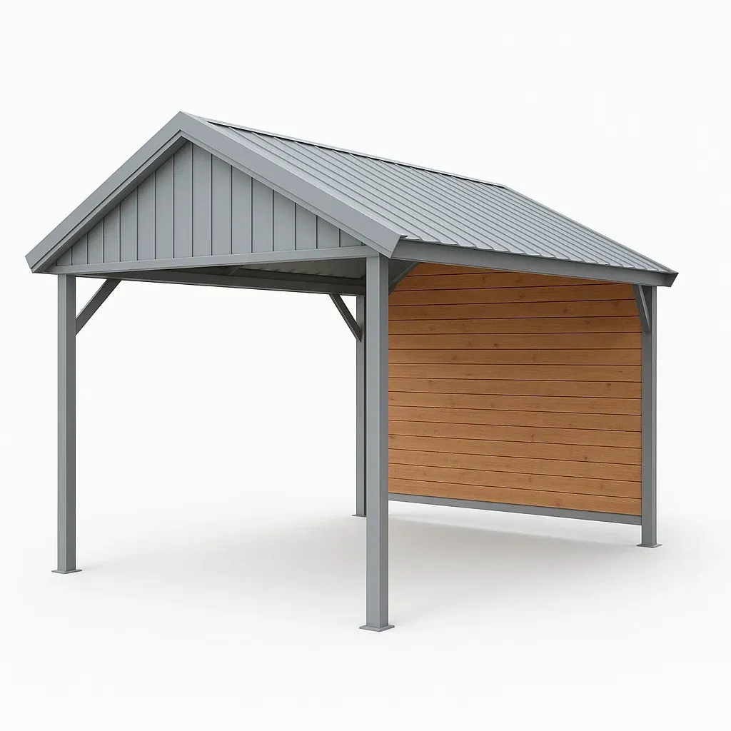 Tettoia per auto in struttura d'acciaio con inserti in legno-Pinevian