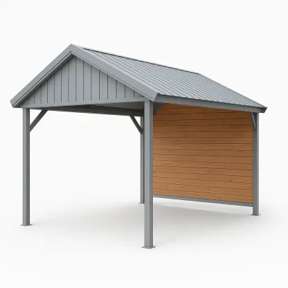 Tettoia per auto in struttura d'acciaio con inserti in legno-Pinevian