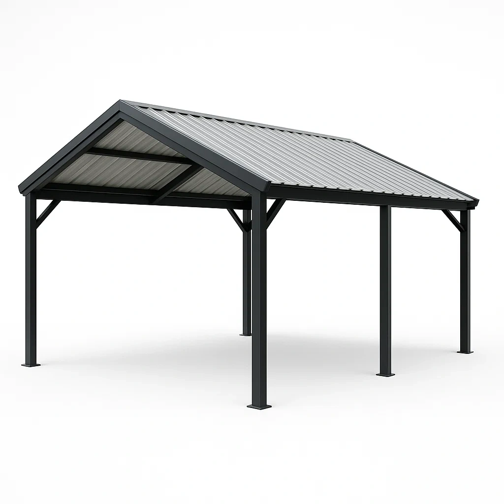 Tettoia per auto in struttura d'acciaio,400x300x252 cm-Pinevian