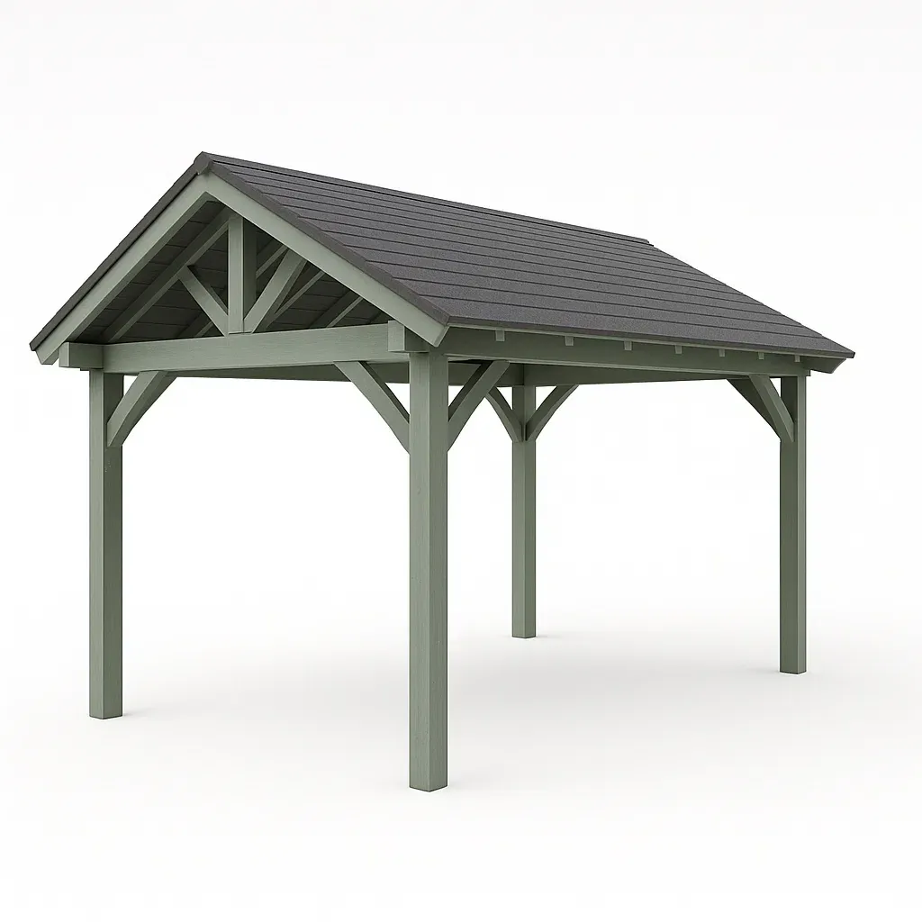 Tettoia per auto in struttura di legno con tetto spiovente-Pinevian