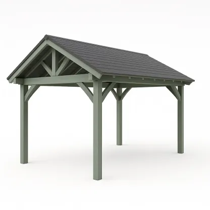 Tettoia per auto in struttura di legno con tetto spiovente-Pinevian