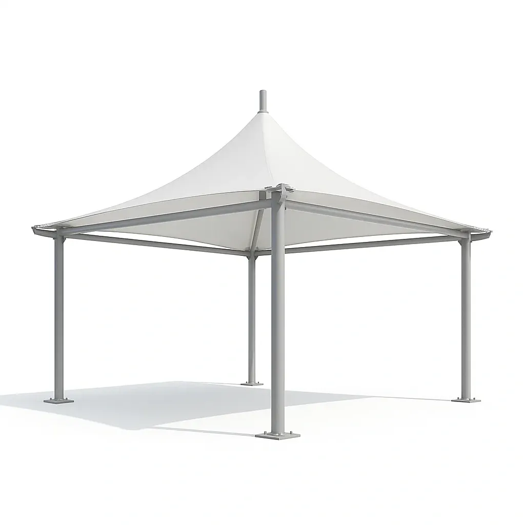 Padiglione a struttura a membrana in acciaio e poliestere con design conico-Pinevian