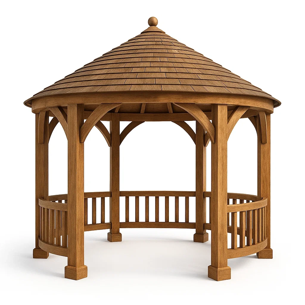 Padiglione rotondo in legno massello,Diametro 300 cm,Altezza 270 cm-Pinevian