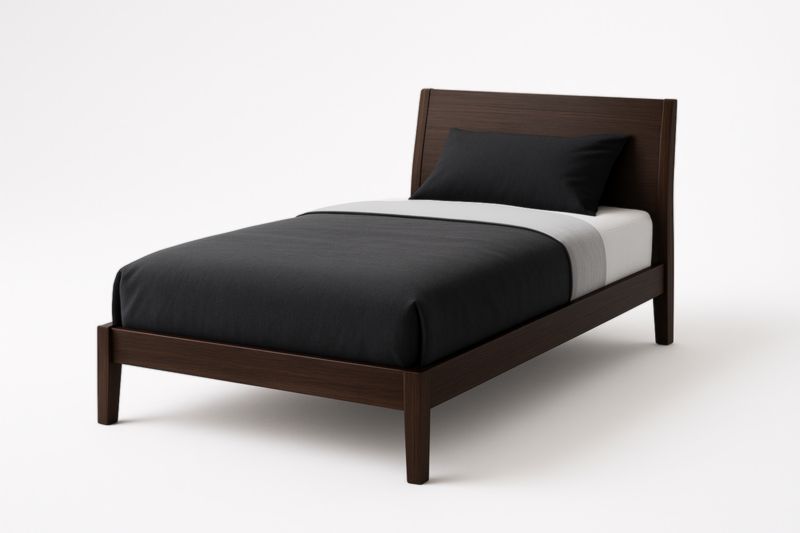 Letto Singolo in Legno Massello Marrone con Biancheria Nera-Moranilvo