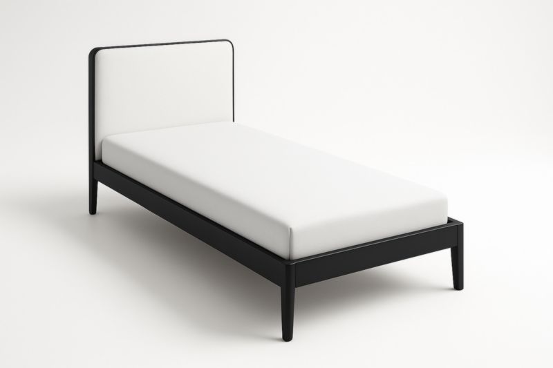 Letto singolo in legno nero con rivestimento bianco 200x90 cm-Moranilvo