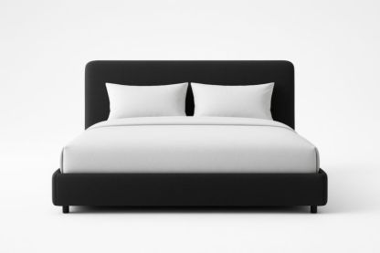 Letto matrimoniale nero in tessuto poliestere con due cuscini-Moranilvo