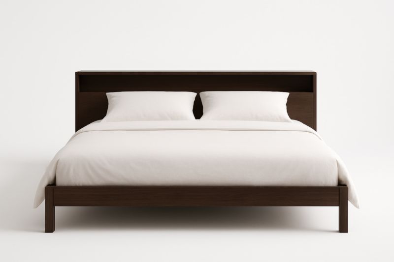 Letto in legno massello marrone scuro con testiera e cuscini-Moranilvo