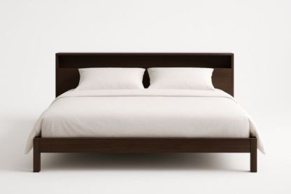 Letto in legno massello marrone scuro con testiera e cuscini-Moranilvo