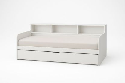 Letto Divano in Legno Bianco con Materasso e Cassetto a Scomparsa-Moranilvo