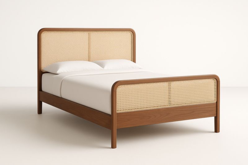 Letto matrimoniale in legno con testata in paglia Vienna marrone chiaro-Moranilvo