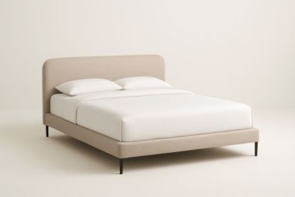 Letto matrimoniale in tessuto beige con struttura in metallo-Moranilvo