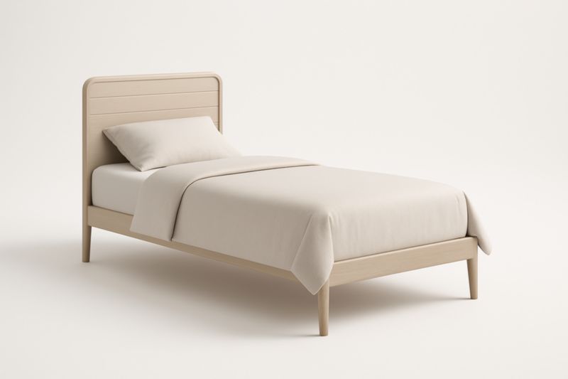 Letto singolo in legno naturale con rivestimento di cotone-Moranilvo