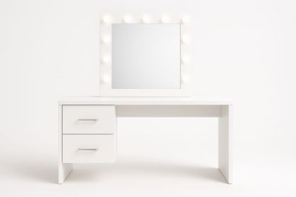 Tavolo Cosmetico Bianco con Specchio LED e Cassetti-Belonirta