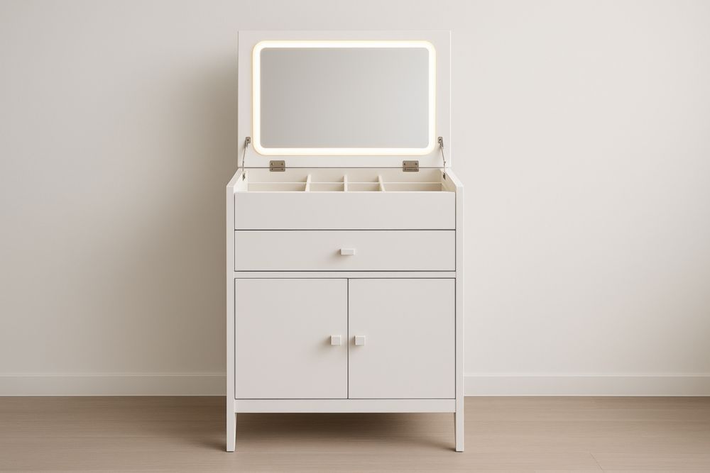 Tavolo da trucco con specchio luminoso in MDF bianco-Belonirta