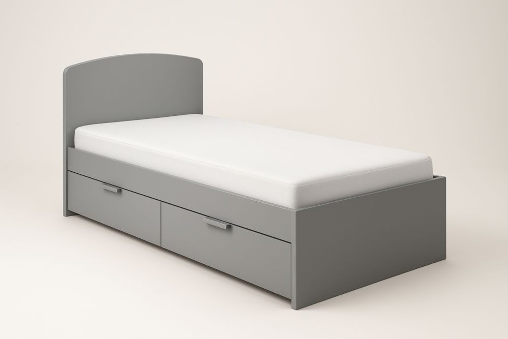 Letto singolo con contenitore grigio MDF 200x90x60 cm, con materasso-Belonirta