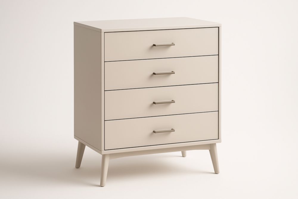 Mobile cassettiera a 4 cassetti in MDF con maniglie in alluminio beige-Belonirta