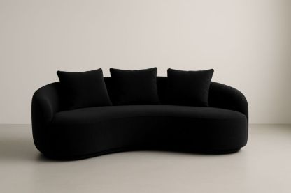 Divano Curvo in Tessuto Nero con 3 Cuscini-Belonirta
